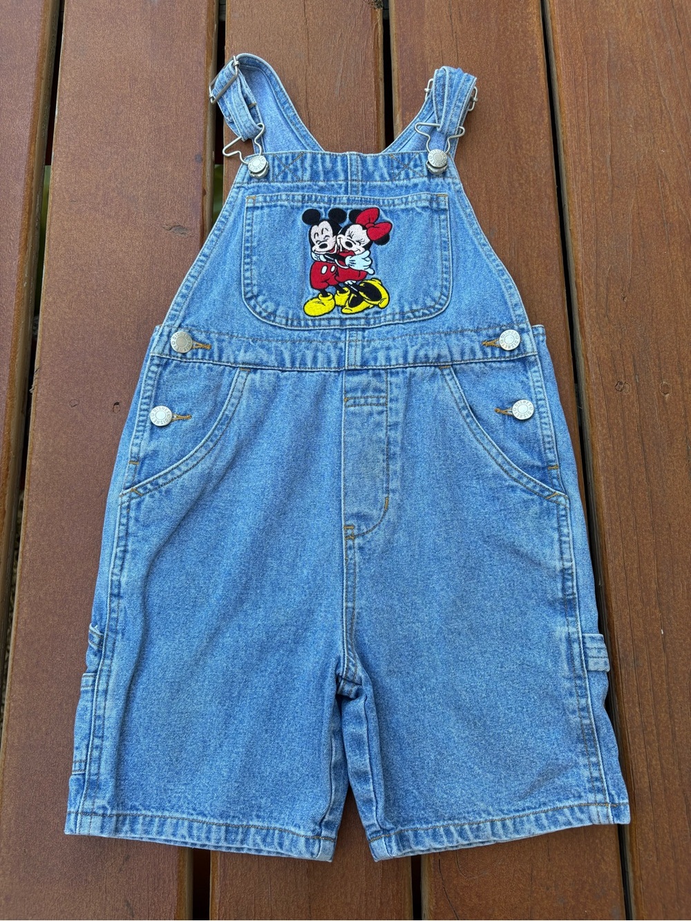 Y2K Vintage 90s Embroidered Disney Denim Short Overalls Mickey Mouse 100% Cotton
